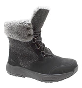 Women's Black Microfleece Lace Winter Leather Boots-0