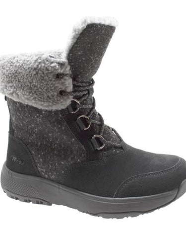 Women's Black Microfleece Lace Winter Leather Boots-0