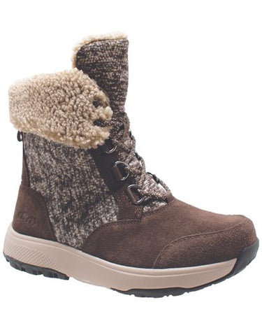 Women's Brown Microfleece Lace Winter Leather Boots-0