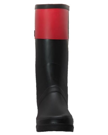 Women's Rubber Rider Boot With Red Cuff Black Leather Boots-3