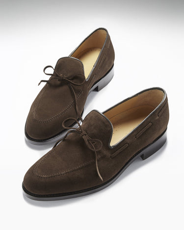 Brown Suede Goodyear Welted Laced Loafers-1