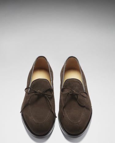 Brown Suede Goodyear Welted Laced Loafers-3