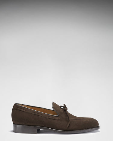 Brown Suede Goodyear Welted Laced Loafers-2