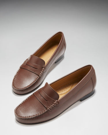 Women's Penny Loafers Leather Sole, brown leather-1
