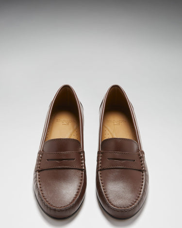 Women's Penny Loafers Leather Sole, brown leather-2