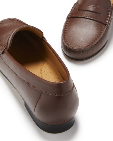 Women's Penny Loafers Leather Sole, brown leather-4
