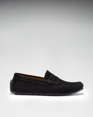 Tyre Sole Penny Driving Loafers, black suede-2