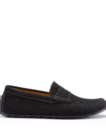 Tyre Sole Penny Driving Loafers, black suede-0