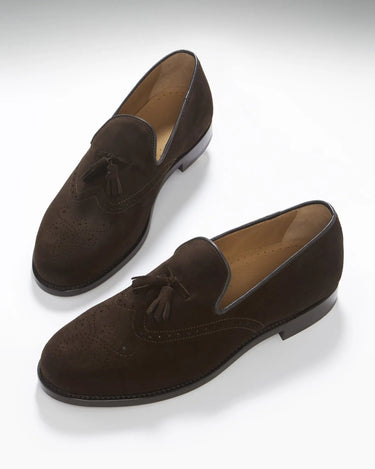 Brown Suede Tasselled Brogues, Welted Leather Sole-1