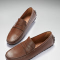 Tyre Sole Penny Driving Loafers, brown leather-1