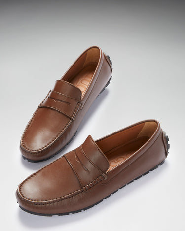 Tyre Sole Penny Driving Loafers, brown leather-1