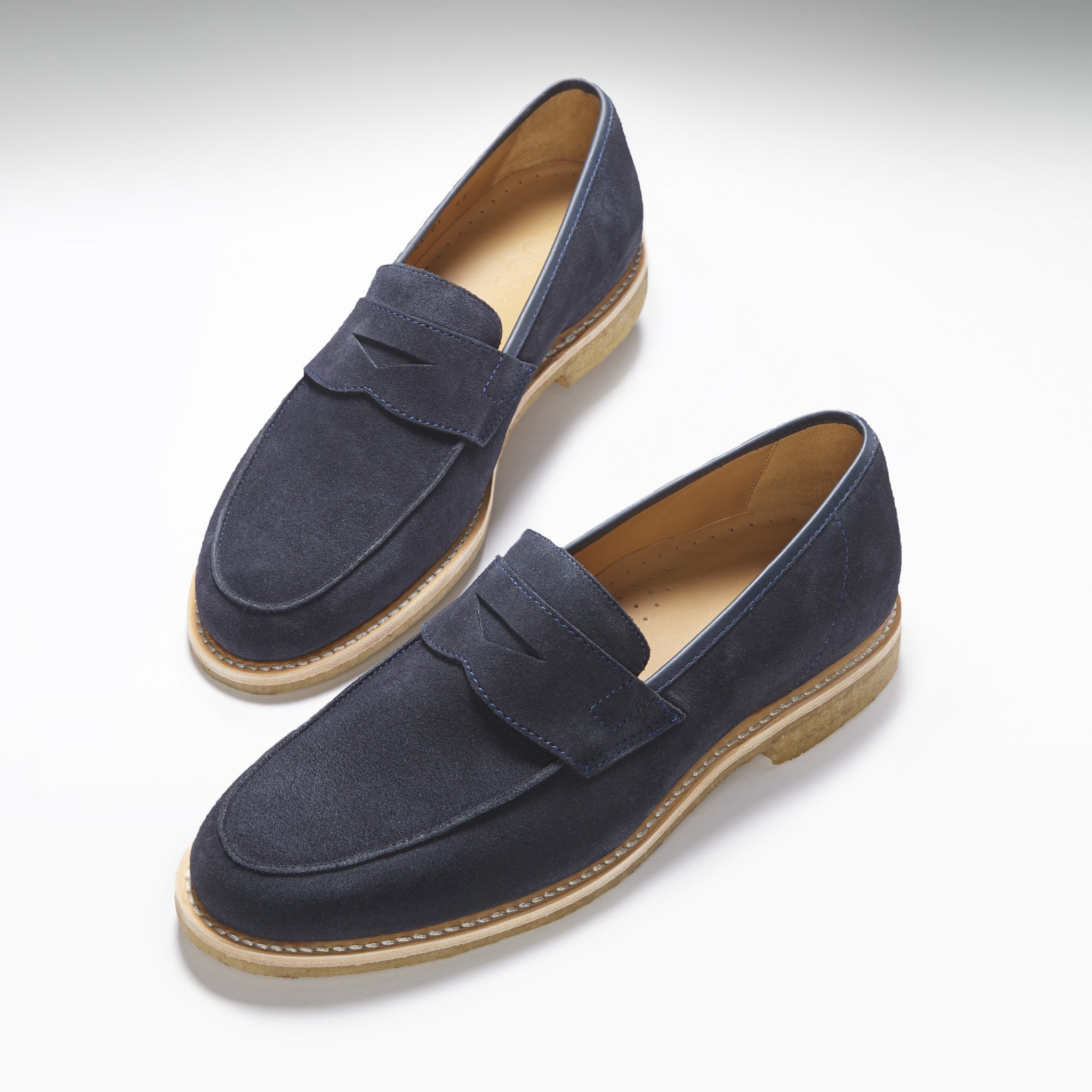 Blue Suede Loafers, Crepe Rubber Welted Sole-1