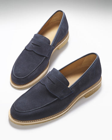 Blue Suede Loafers, Crepe Rubber Welted Sole-1
