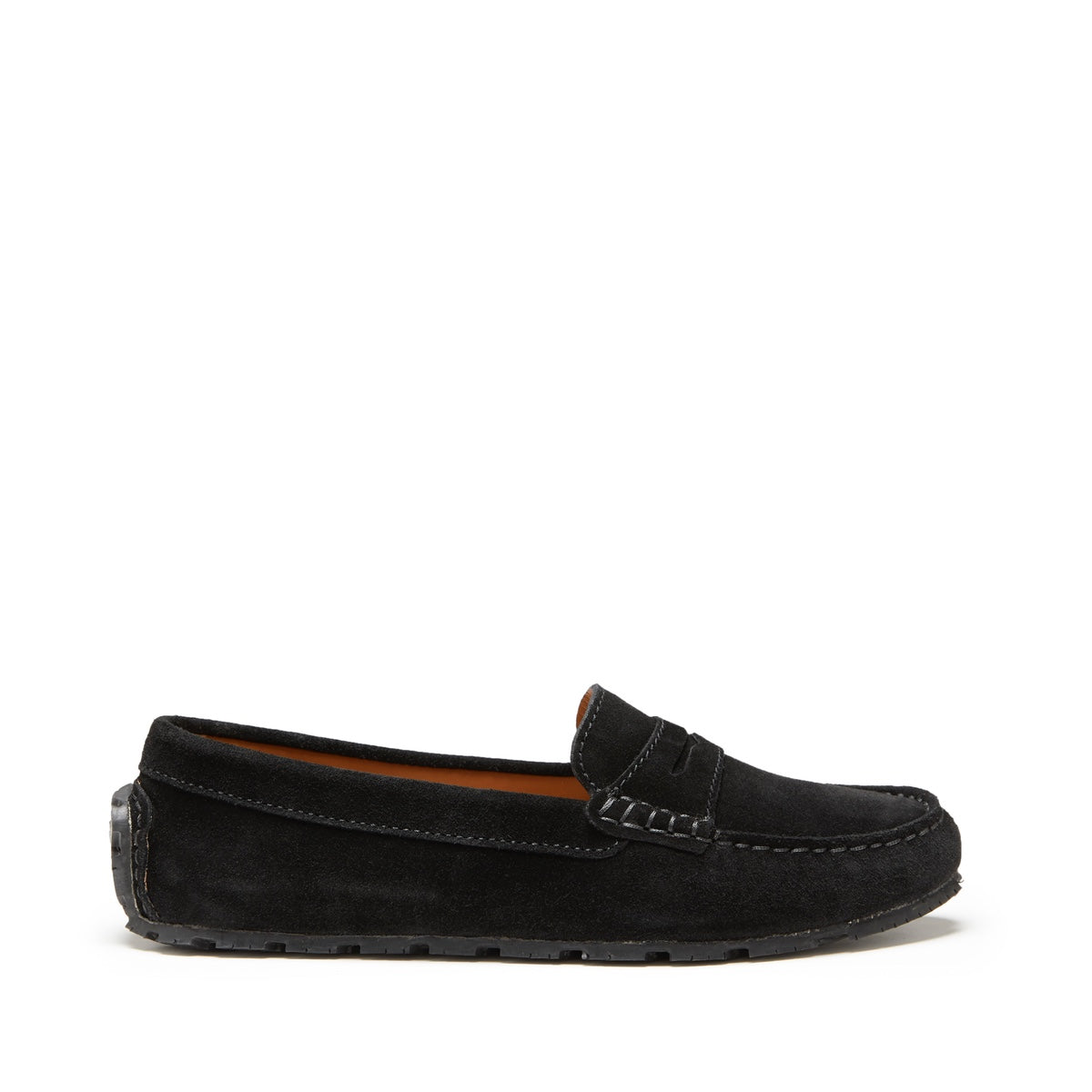 Women's Tyre Sole Penny Loafers, black suede-0