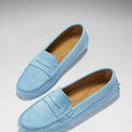Women's Penny Driving Loafers, blue embossed suede-1