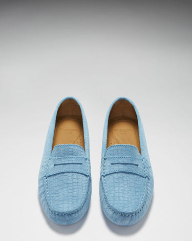 Women's Penny Driving Loafers, blue embossed suede-3