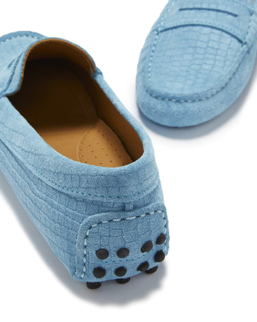 Women's Penny Driving Loafers, blue embossed suede-4