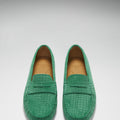 Women's Penny Driving Loafers, emerald embossed suede-3