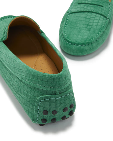 Women's Penny Driving Loafers, emerald embossed suede-4
