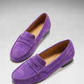 Women's Penny Loafers Leather Sole, purple suede-1