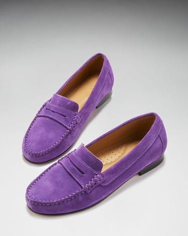 Women's Penny Loafers Leather Sole, purple suede-1