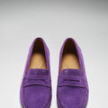 Women's Penny Loafers Leather Sole, purple suede-2