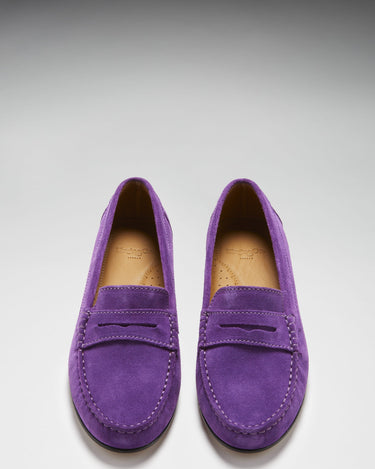 Women's Penny Loafers Leather Sole, purple suede-2