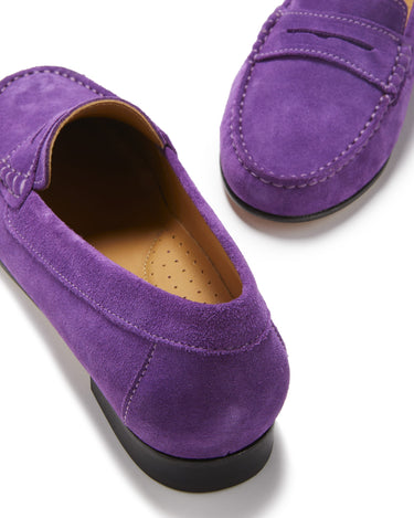 Women's Penny Loafers Leather Sole, purple suede-4