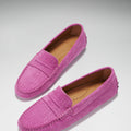 Women's Penny Driving Loafers, pink embossed suede-1