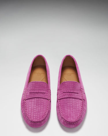 Women's Penny Driving Loafers, pink embossed suede-3