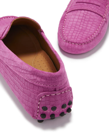 Women's Penny Driving Loafers, pink embossed suede-4