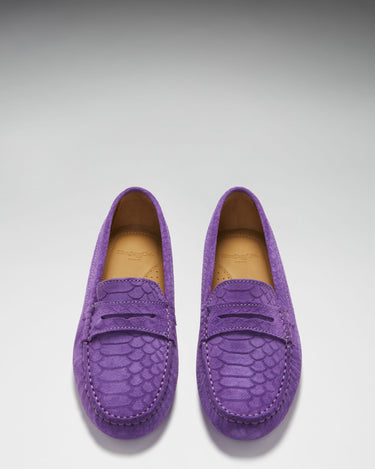 Women's Penny Driving Loafers, purple embossed suede-3