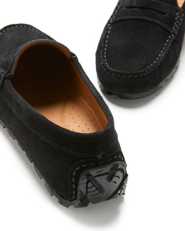 Women's Tyre Sole Penny Loafers, black suede-4