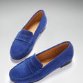Women's Penny Loafers Leather Sole, ink blue suede-1