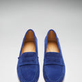 Women's Penny Loafers Leather Sole, ink blue suede-2