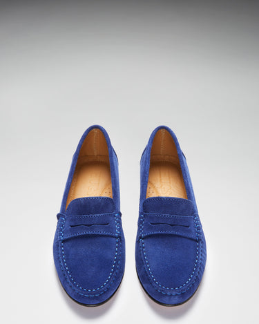 Women's Penny Loafers Leather Sole, ink blue suede-2
