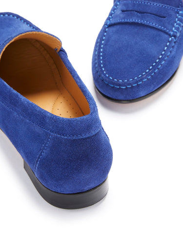 Women's Penny Loafers Leather Sole, ink blue suede-3
