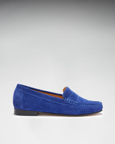 Women's Penny Loafers Leather Sole, ink blue suede-4
