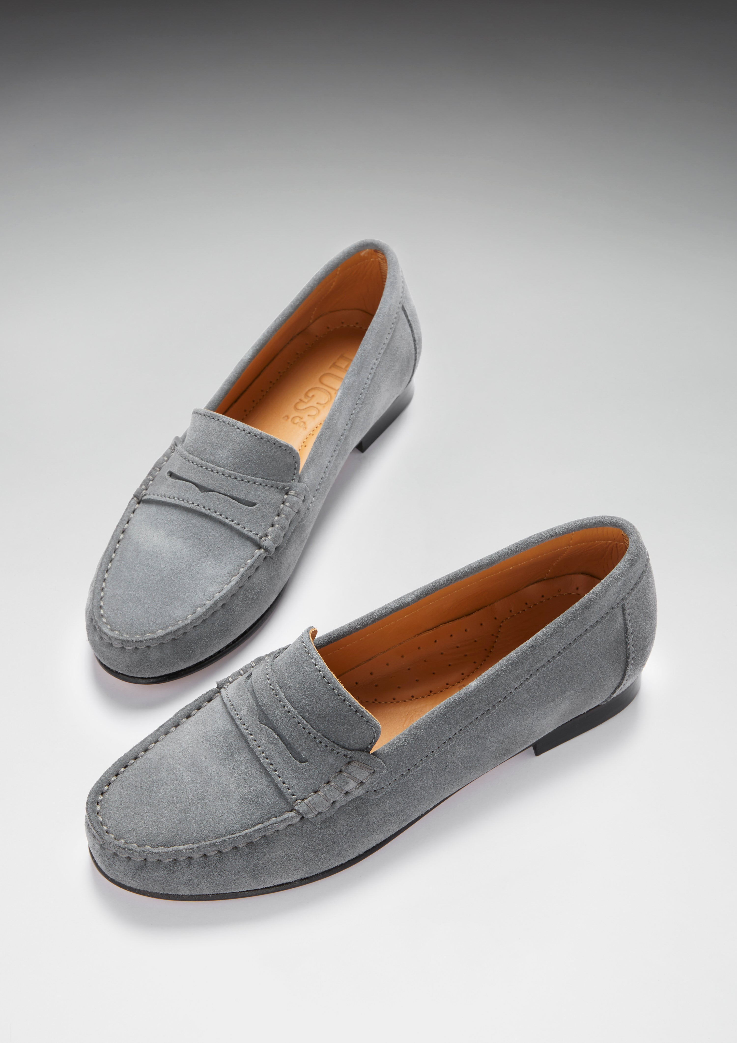 Women's Penny Loafers Leather Sole, slate grey suede-1