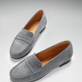 Women's Penny Loafers Leather Sole, slate grey suede-1