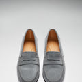 Women's Penny Loafers Leather Sole, slate grey suede-2