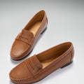 Women's Penny Loafers Leather Sole, tan leather-1