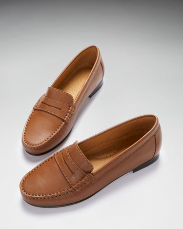 Women's Penny Loafers Leather Sole, tan leather-1