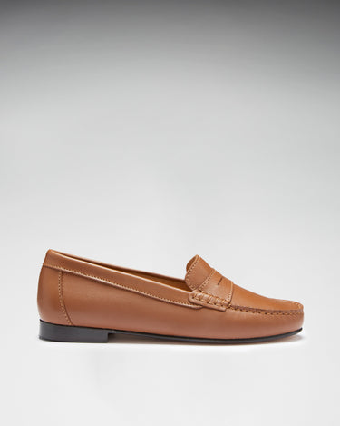 Women's Penny Loafers Leather Sole, tan leather-4