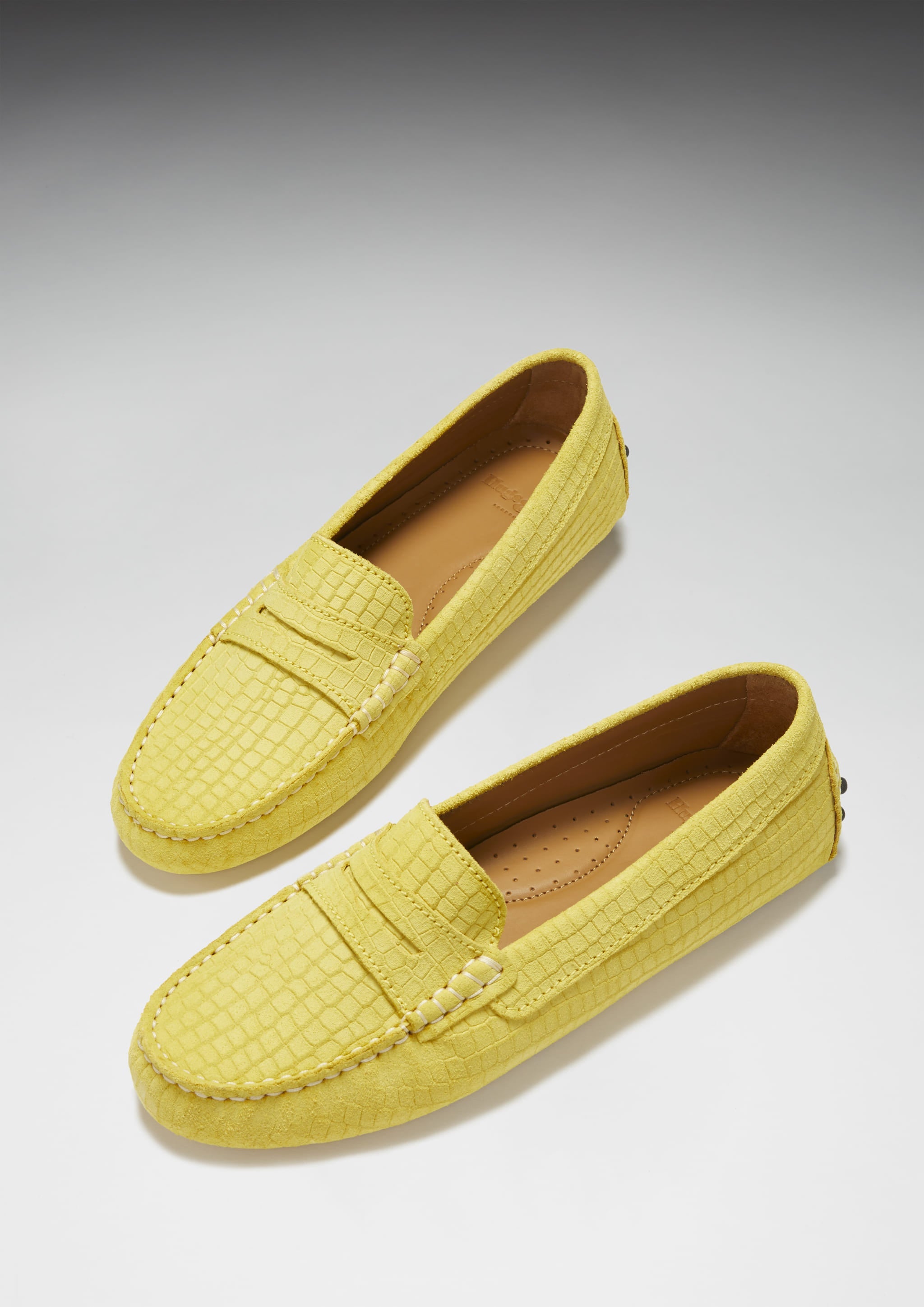 Women's Penny Driving Loafers, yellow embossed suede-1