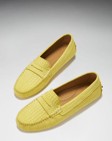 Women's Penny Driving Loafers, yellow embossed suede-1
