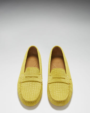 Women's Penny Driving Loafers, yellow embossed suede-3