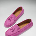 Women's Tasselled Driving Loafers, pink embossed suede-1