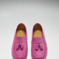 Women's Tasselled Driving Loafers, pink embossed suede-3