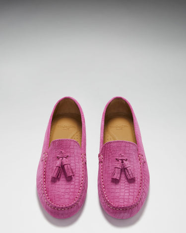 Women's Tasselled Driving Loafers, pink embossed suede-3